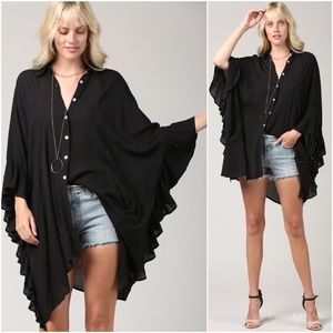 3 PK | Crinkle Rayon Tunic with Ruffled Sleeves